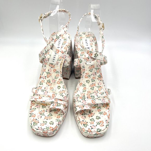 Katy Perry Size 9 The Meadow White Pink Floral Chunky Block Heel Sandals Shoes - Picture 2 of 15